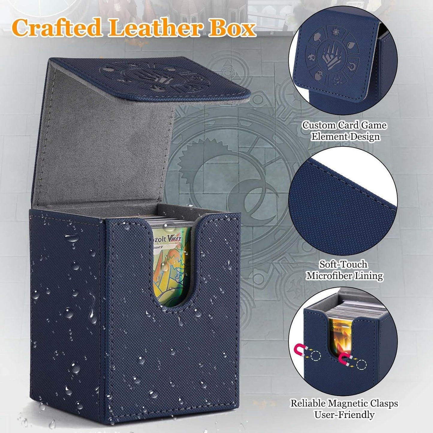 60+ PU Leather Single Sleeved Commander Deck Box - All Mana Symbols & Planeswalker Symbol - Select Color