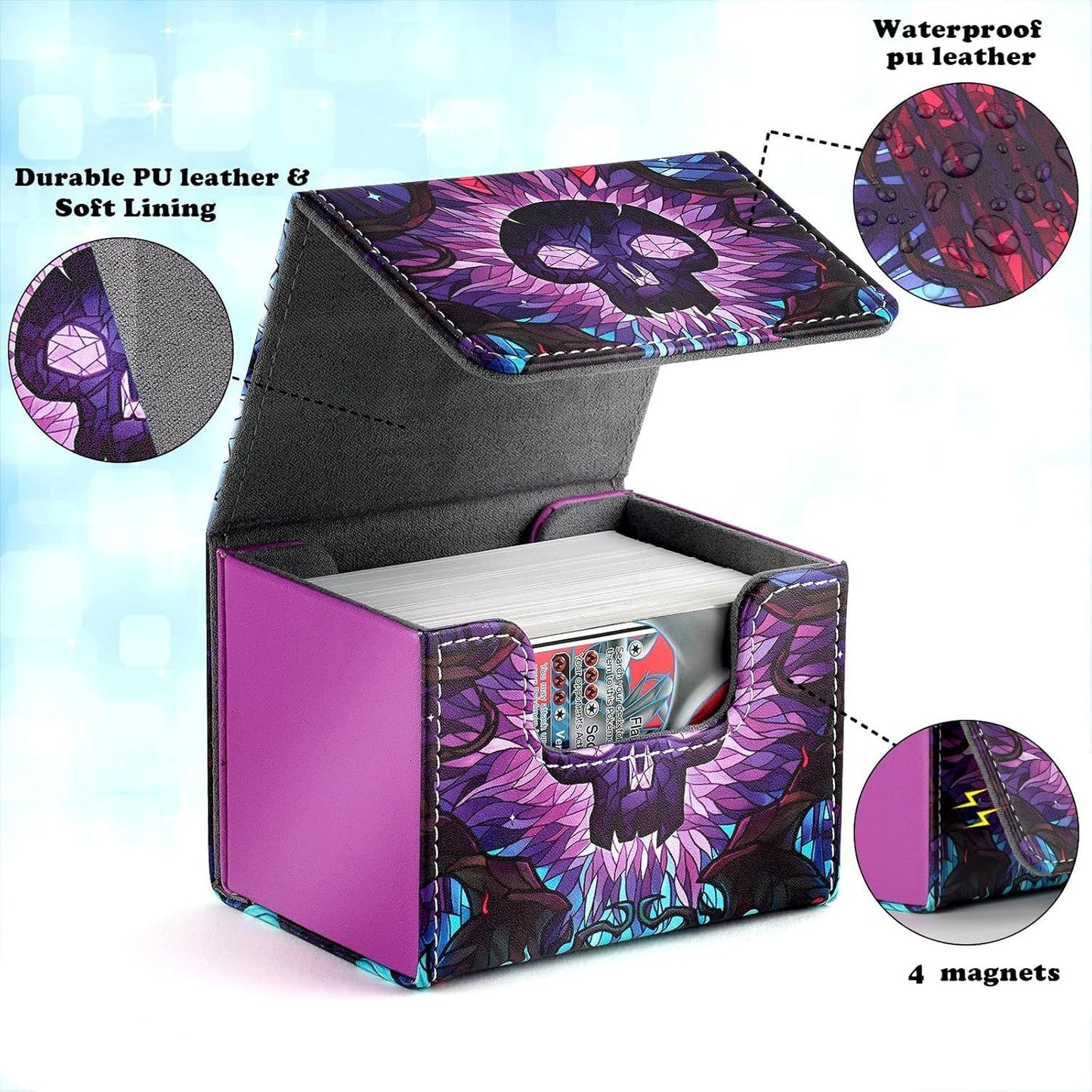 DMU Stained Glass Art PU Leather Commander Deck Box - Black Mana Symbol