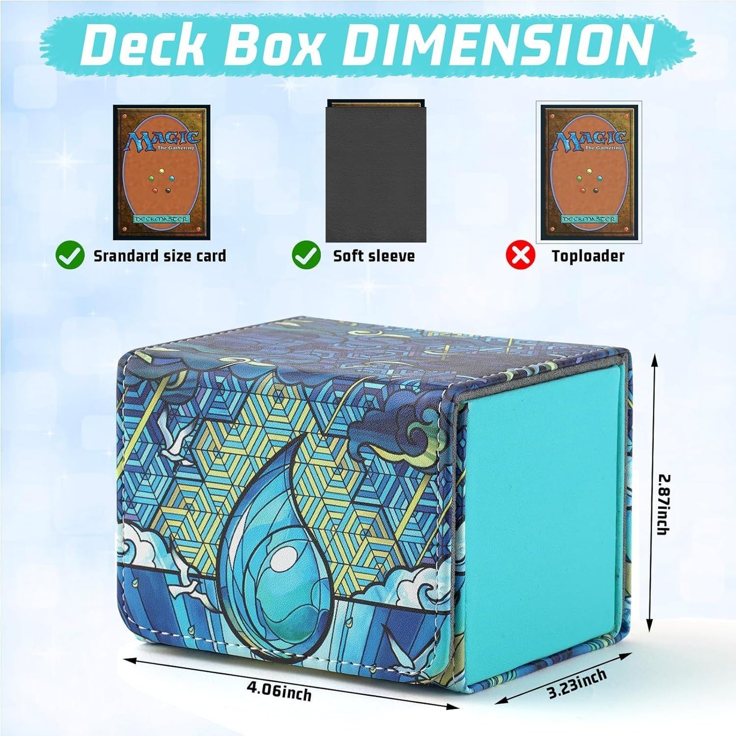 DMU Stained Glass Art PU Leather Commander Deck Box - Blue Mana Symbol