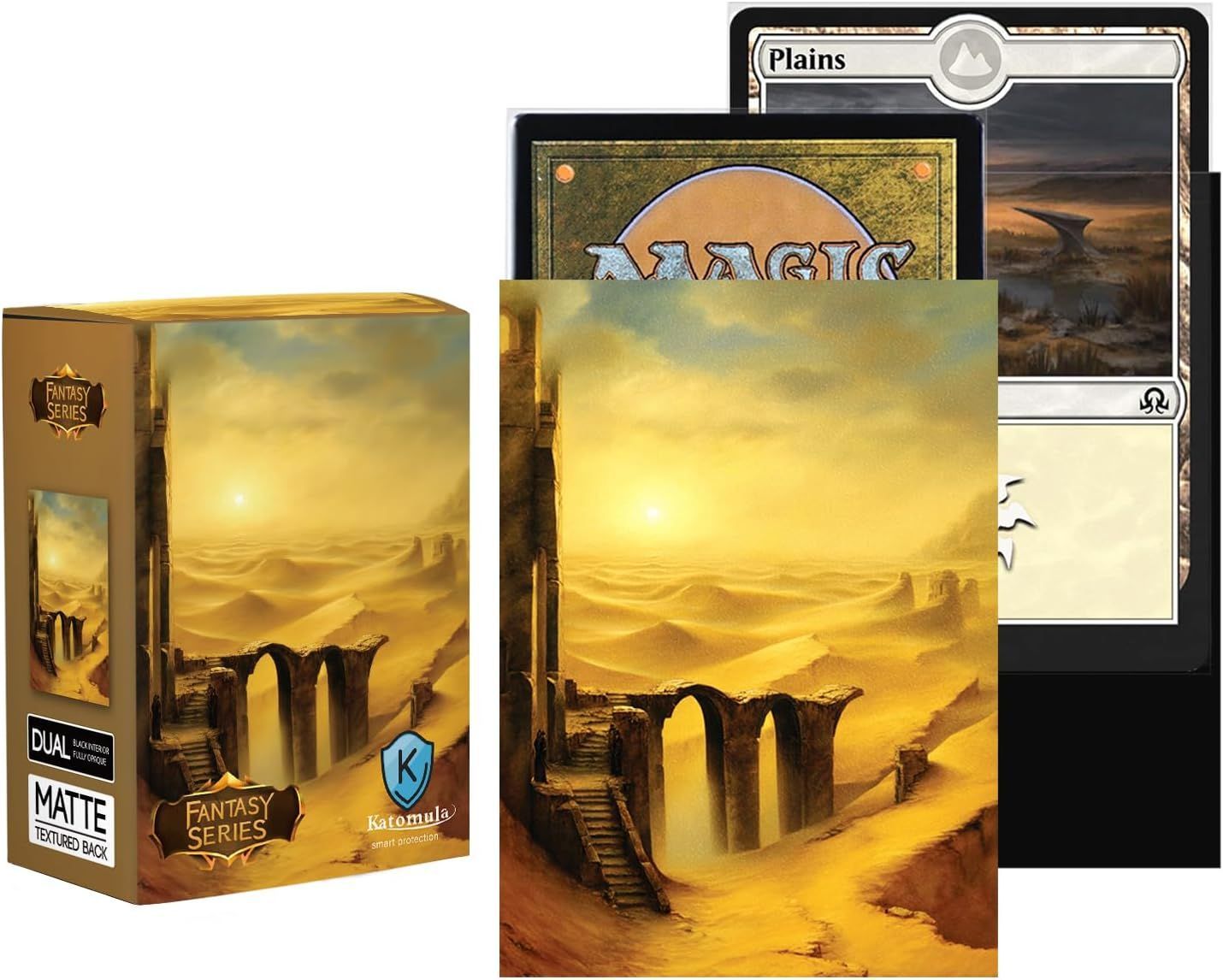 Katomula 100 MTG Card Sleeves with 100 Inner Sleeve, Textured Back Art Sleeves, Fit Standard Size Cards - Plains Bridge