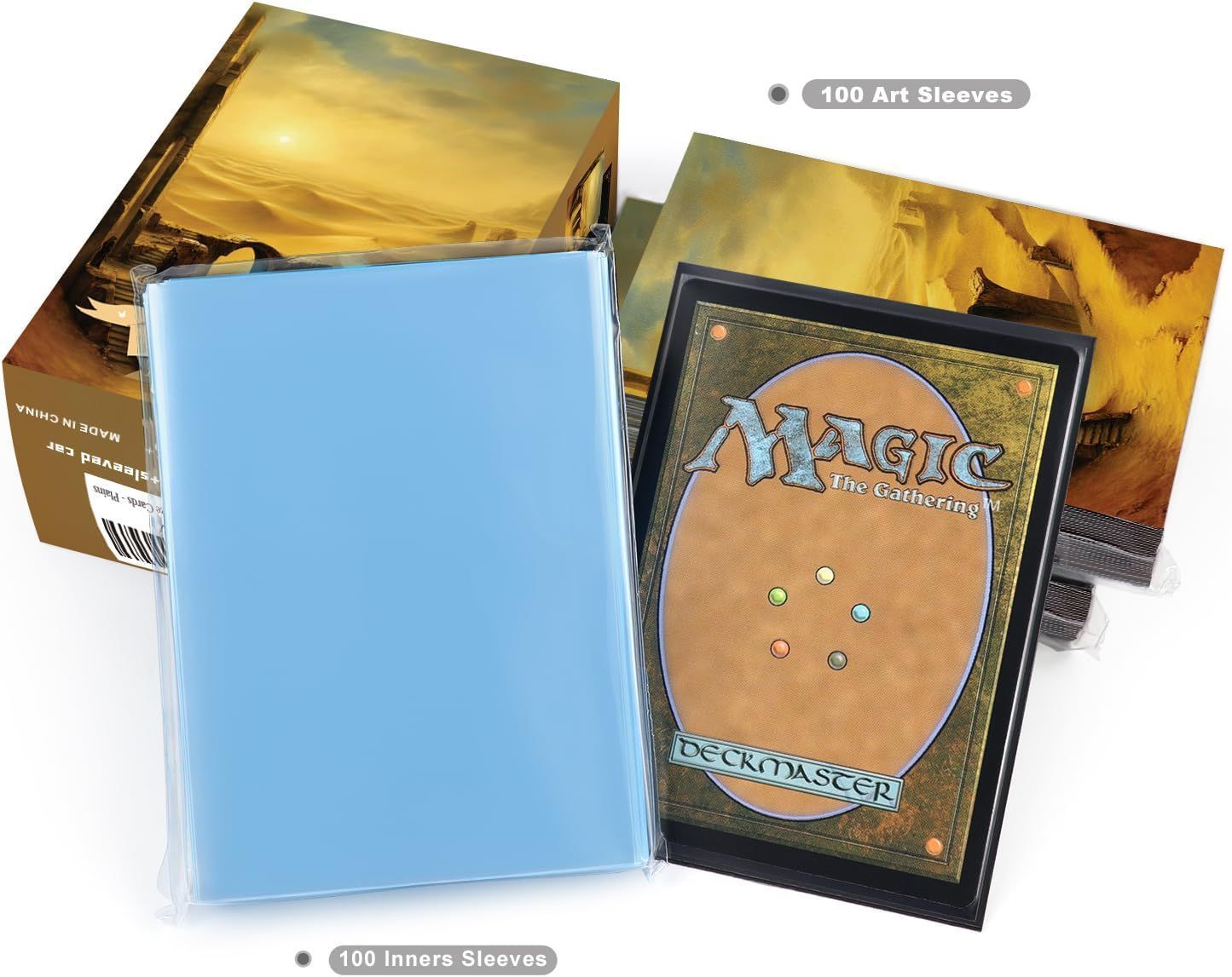 Katomula 100 MTG Card Sleeves with 100 Inner Sleeve, Textured Back Art Sleeves, Fit Standard Size Cards - Plains Bridge