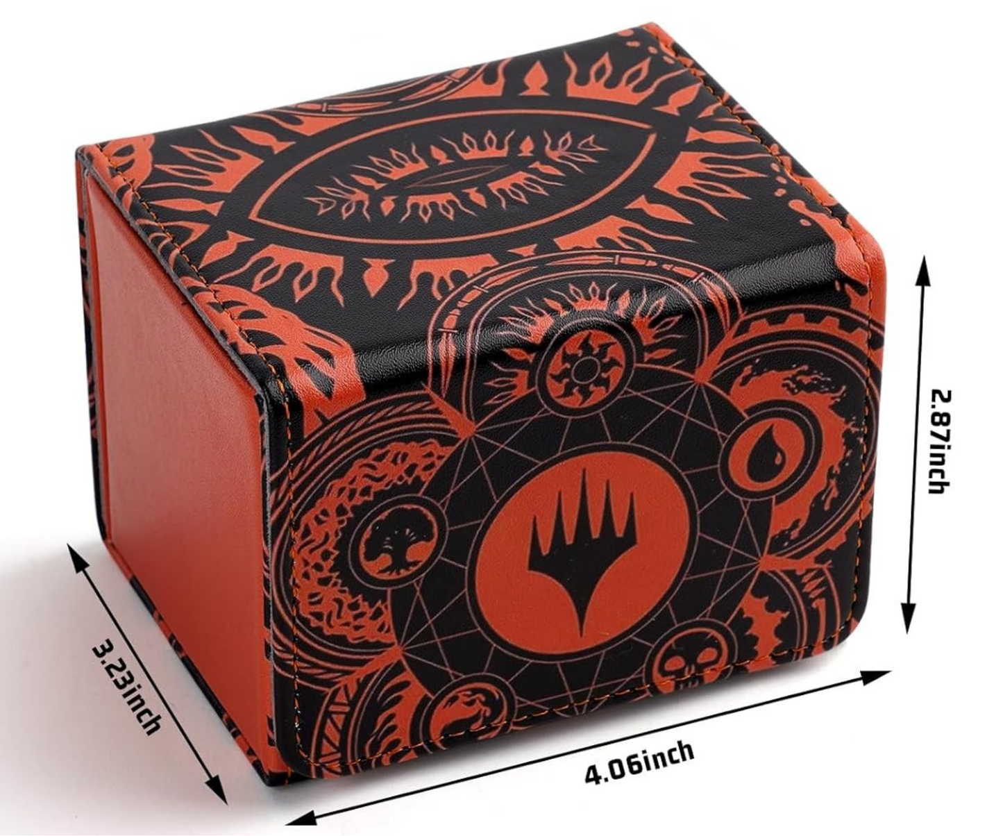 PU Leather Commander Deck Box - Fiery Orange - Planeswalker & Mana Symbols