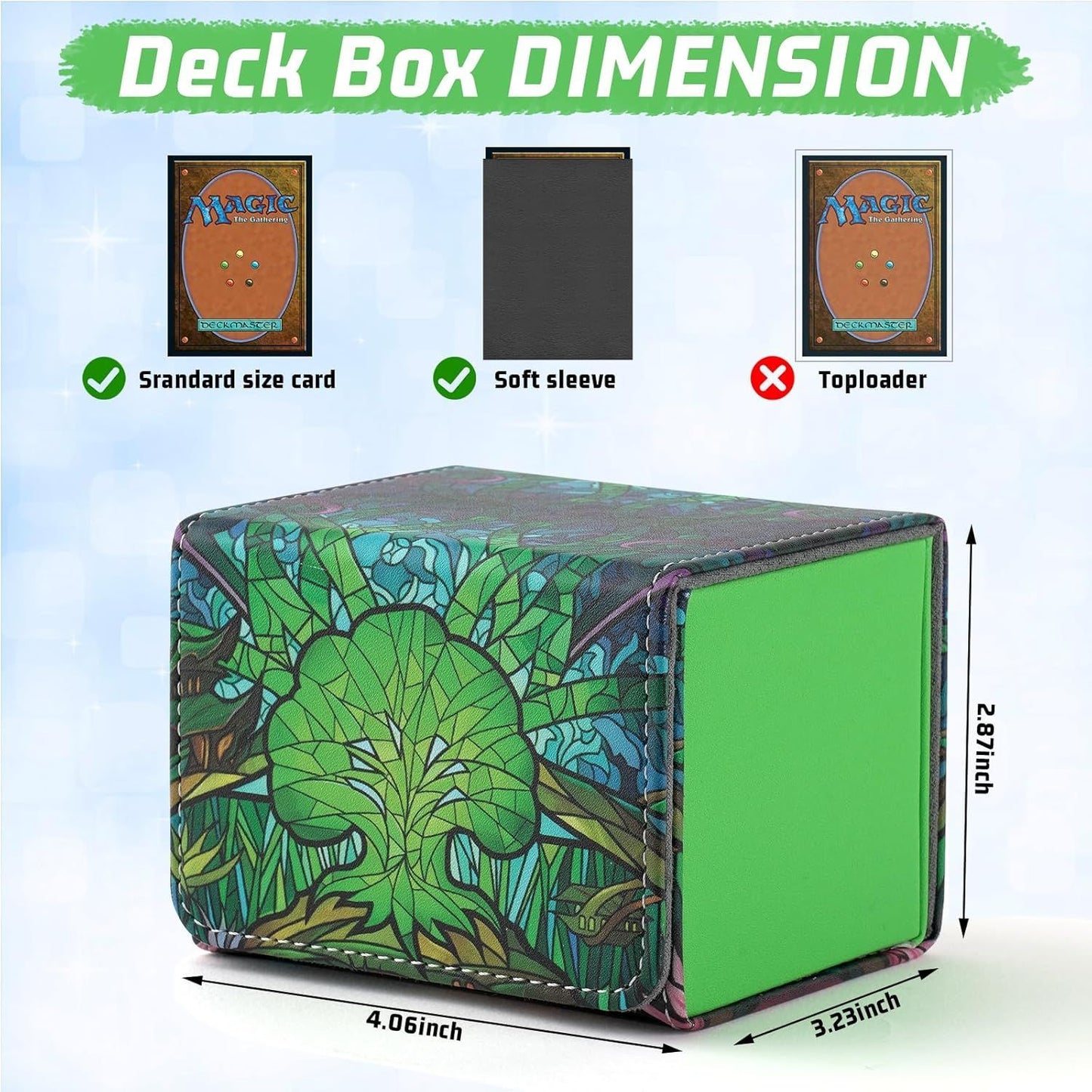 DMU Stained Glass Art PU Leather Commander Deck Box - Green Mana Symbol
