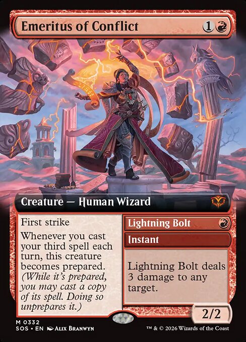 SOS, Emeritus of Conflict // Lightning Bolt, (Extended Art), 332, M, Near Mint, (Foil), EN