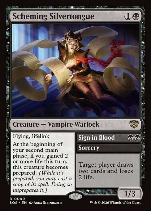 SOS, Scheming Silvertongue // Sign in Blood, Standard, 99, R, Near Mint, (Foil), EN